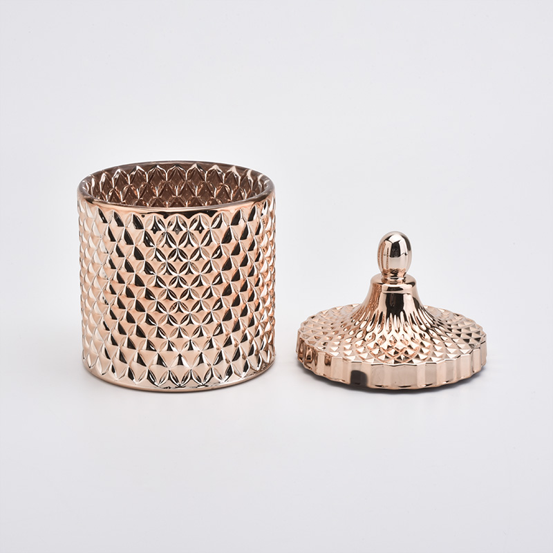 16oz GEO Rose Gold Glass Candle Jar With Lids