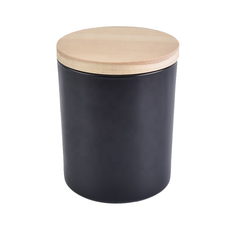 Decorative Matte Black Candle Jar With Wood Lids