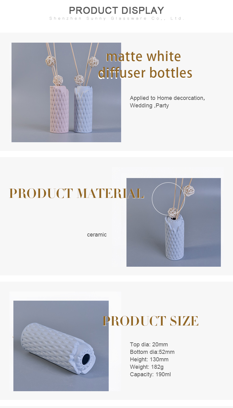 wholesale ceramic matte white reed aroma diffuser empty bottles