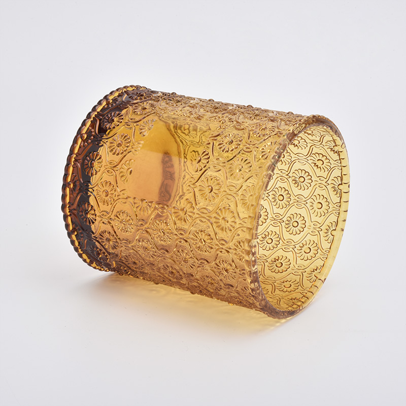 Popular luxury amber wholesale glass candle holder with lids for candle making