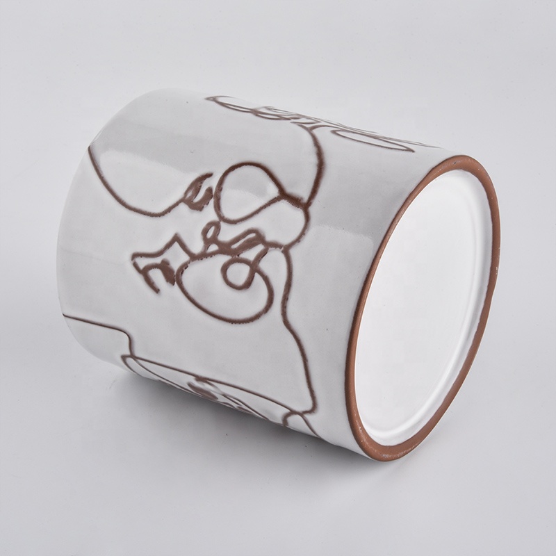 Silk-screen Printing Ceramic Candle Vessel White