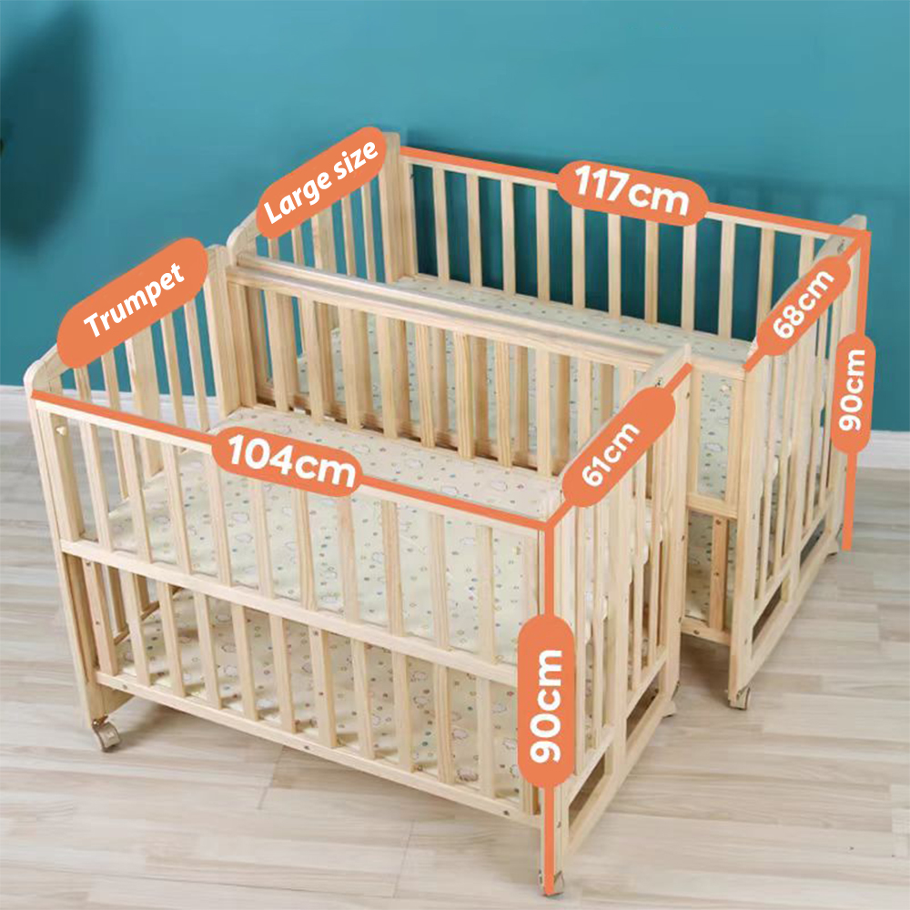 Cama infantil de cabecera extra ancha de madera maciza de haya personalizable con barandilla elevada para sala de estar, cama para bebé
