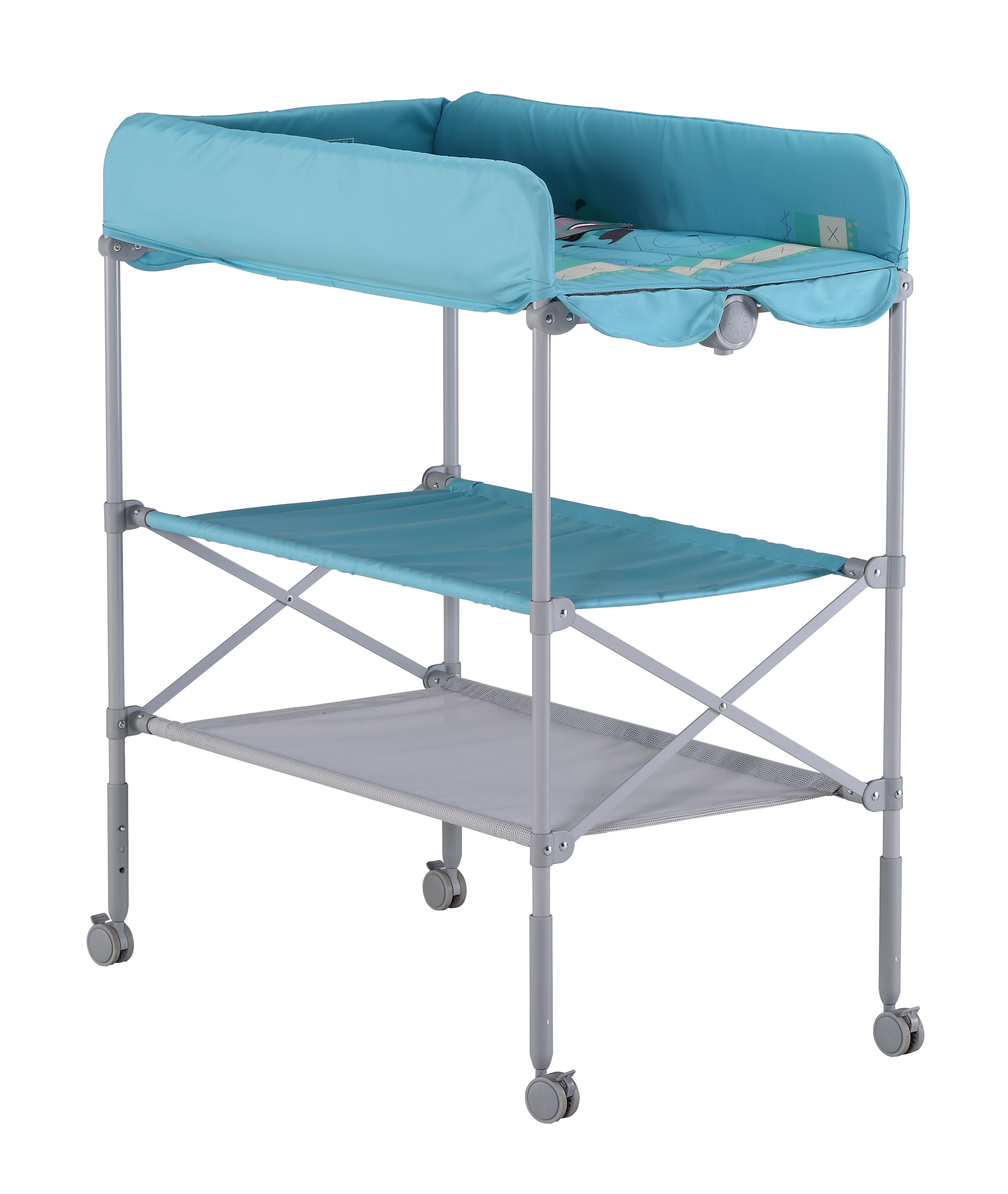 3 layers baby changing bath Table with 2-side barriers and 4pcs locking wheels