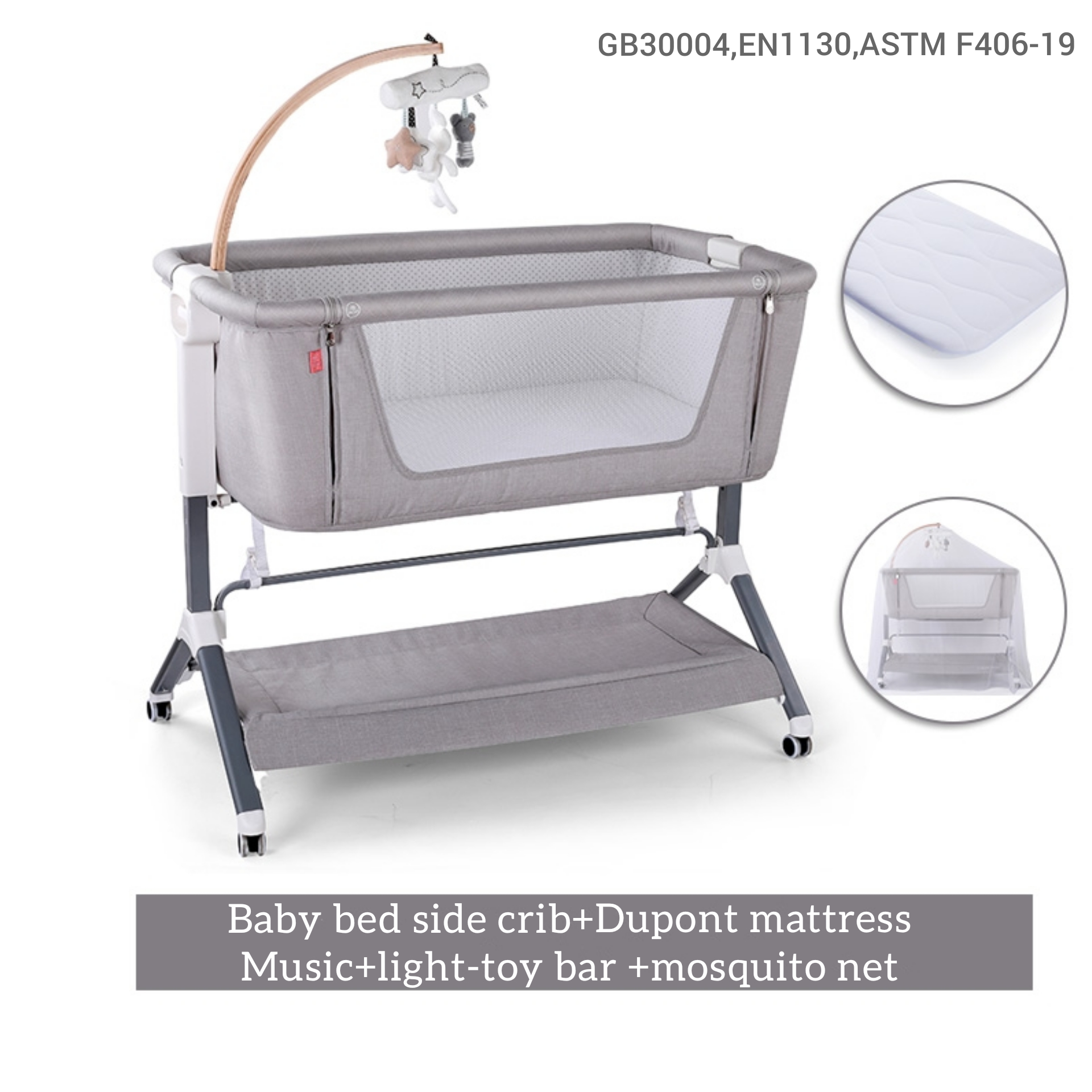2024 hot sell Baby Crib Baby Bassinet Newborn Baby Cot with EN1130 certificate