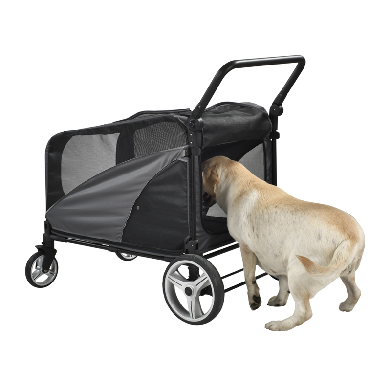 Luxuriöser Hundekinderwagen für mittelgroße Hunde mit schwarzer Beschichtung