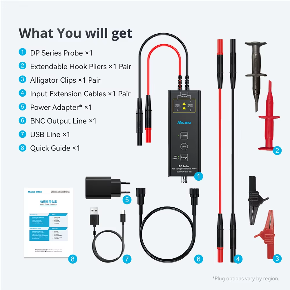 Micsig Oscilloscope High Voltage Differential Probe DP Series-DP700/DP1500/DP3000/DP7000 with 100 MS/s Sample Rate