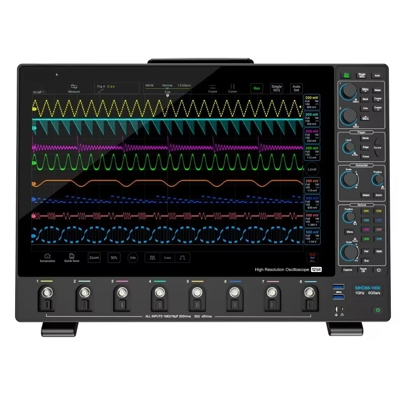 راسم الذبذبات عالي الدقة MHO68/MHO6 Series 1G عرض النطاق الترددي العالي 8 قنوات 6GSa/s تصميم فائق النحافة