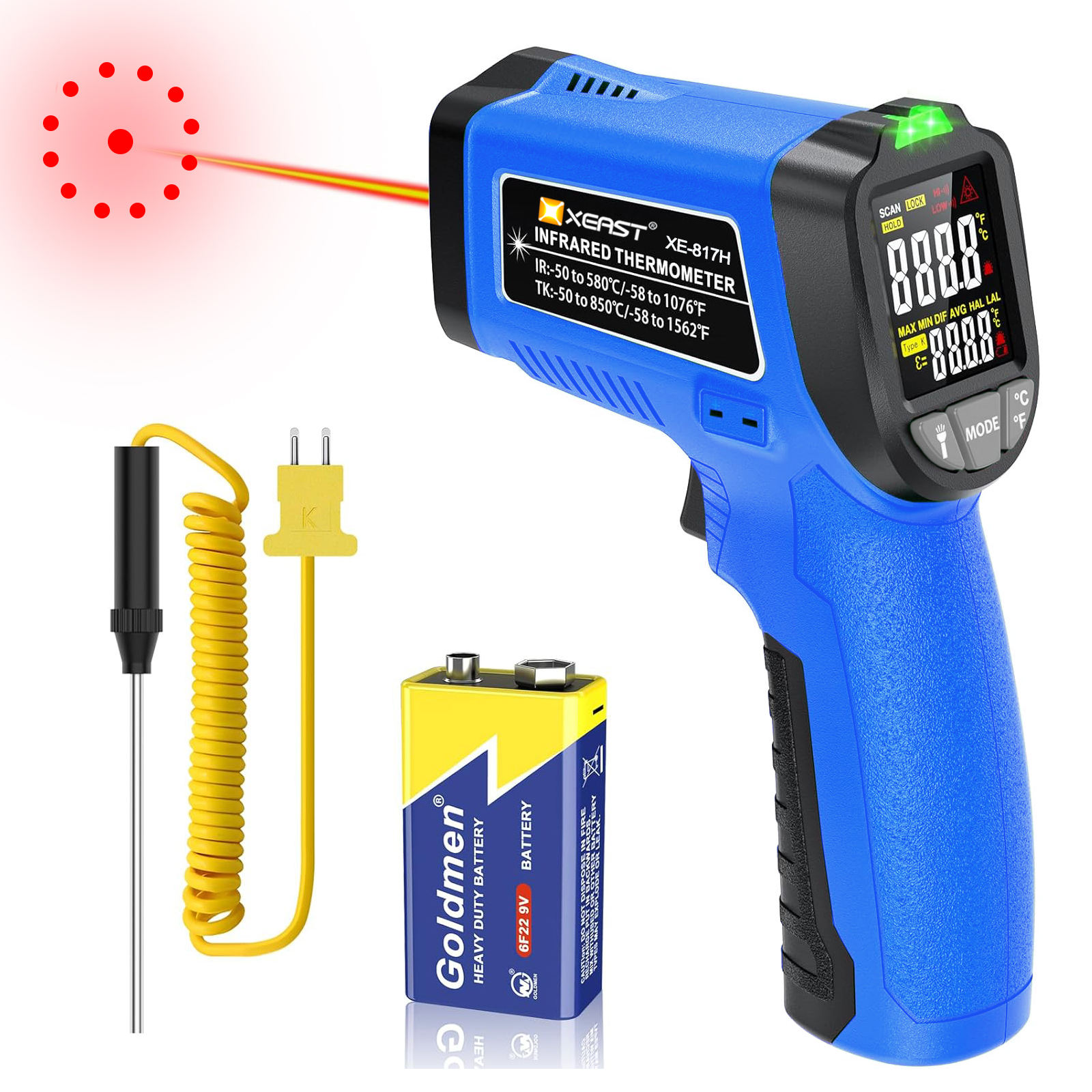 XEAST XE-817H 多功能红外温度计 K 型表面温度 2-1 烹饪披萨烤箱烧烤激光测试塑料
