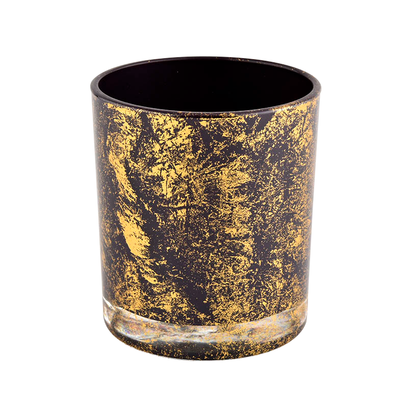 Sunny Glassware golden printing dust with black glass candle jars in bulk wholesale