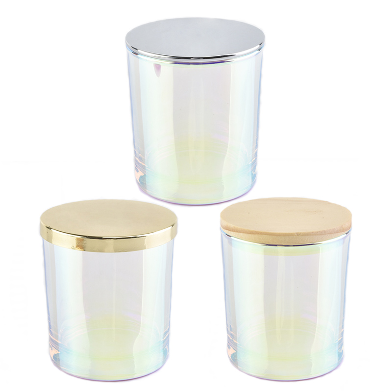 iridescent glass candle jars and candle vessels for home decorations