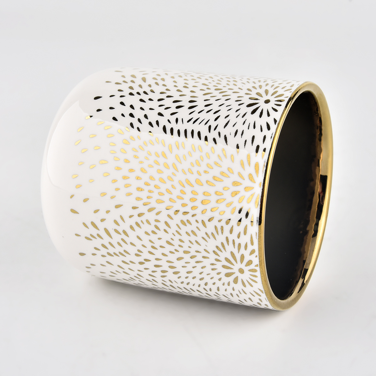 Round bottom ceramic candlestick container wholesale with dot pattern