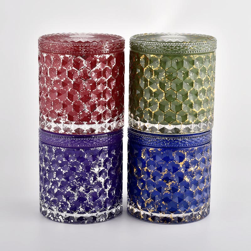 Empty blue Candle Vessels with lids Glass Container Wholesale