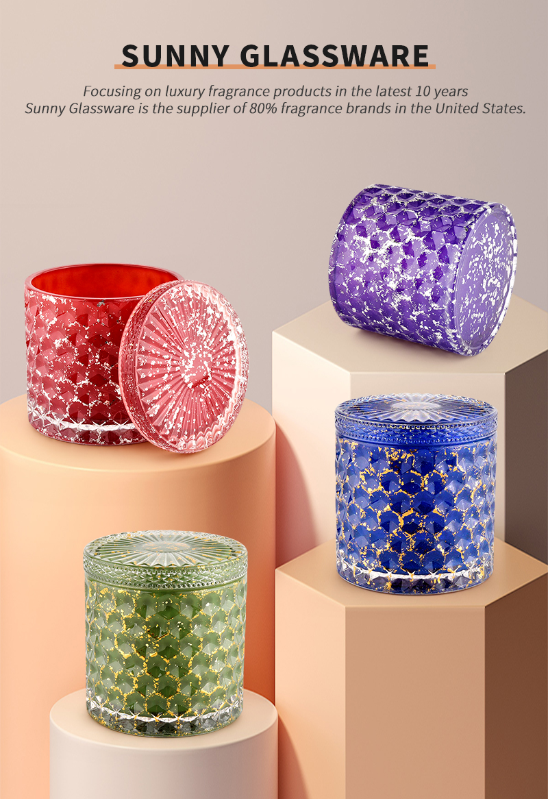 Empty blue Candle Vessels with lids Glass Container Wholesale