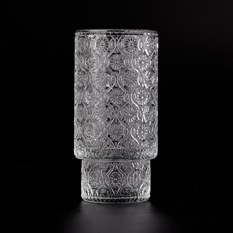 Luxury 9 OZ embossed clear glass candle holder
