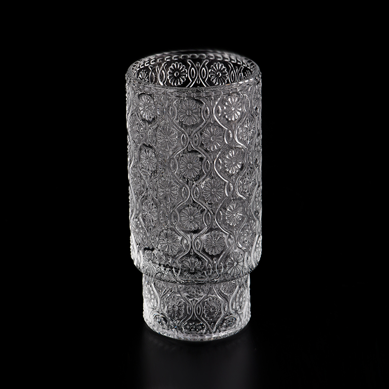 Luxury 9 OZ embossed clear glass candle holder