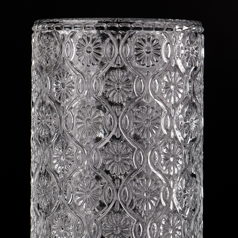 Luxury 9 OZ embossed clear glass candle holder