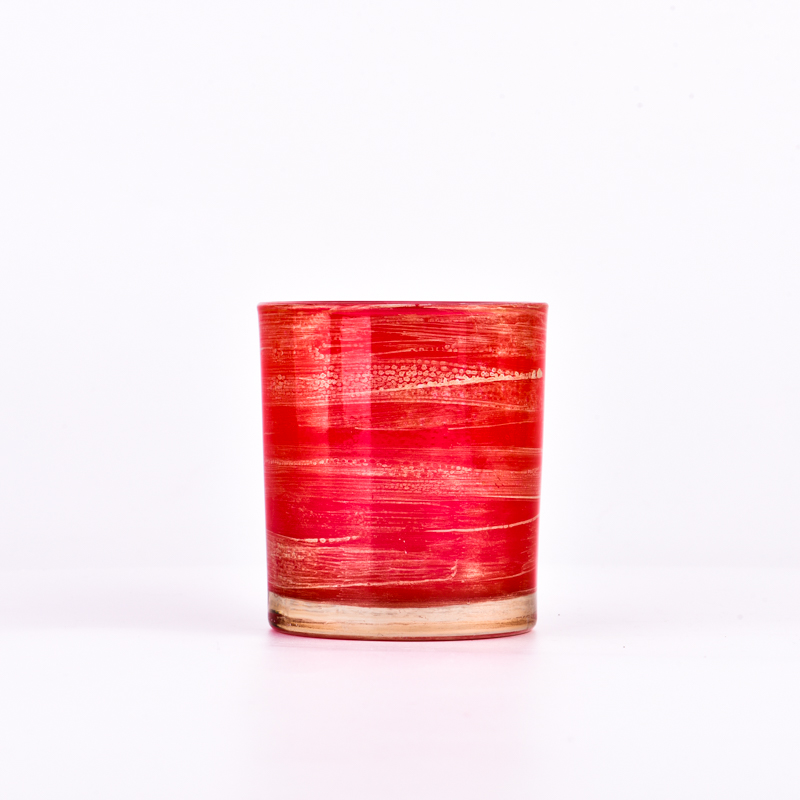 luxury 8OZ  red  glass candle holder with gold paint