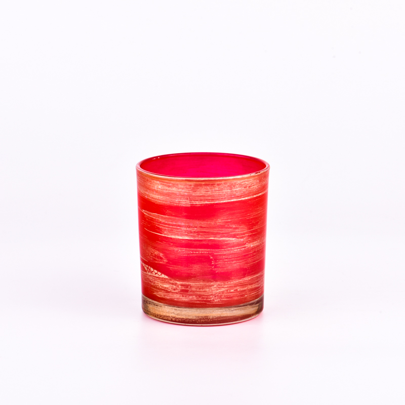 luxury 8OZ red glass candle holder with gold paint