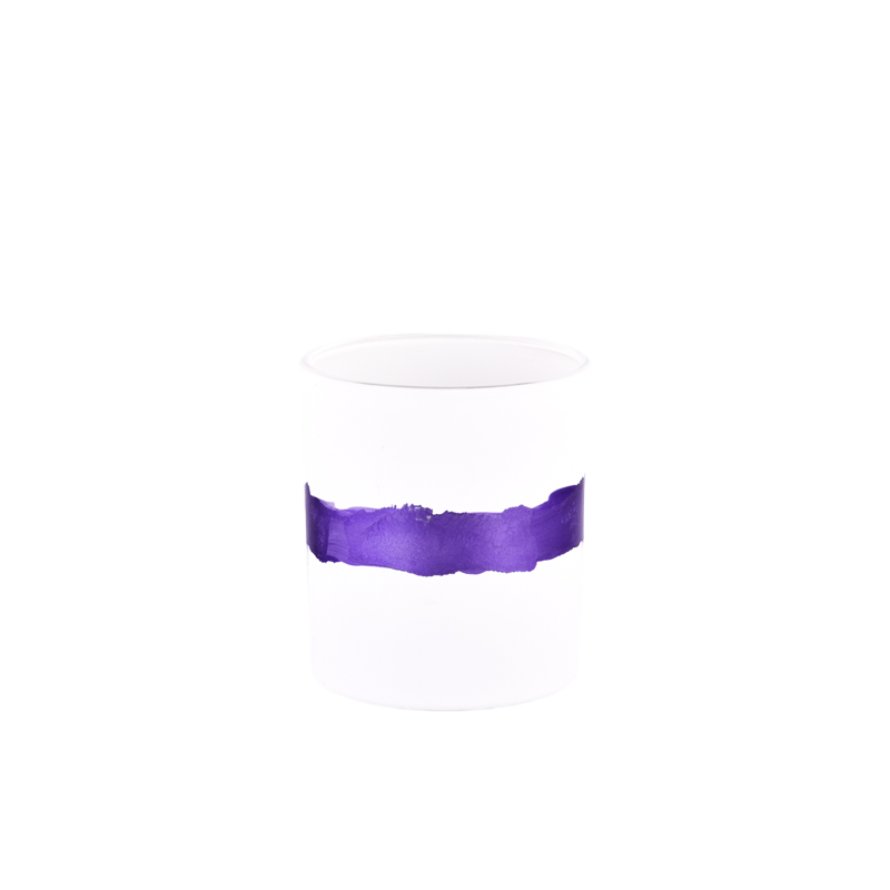 Luxury matte white hand painted purple glass candle jar for candle making