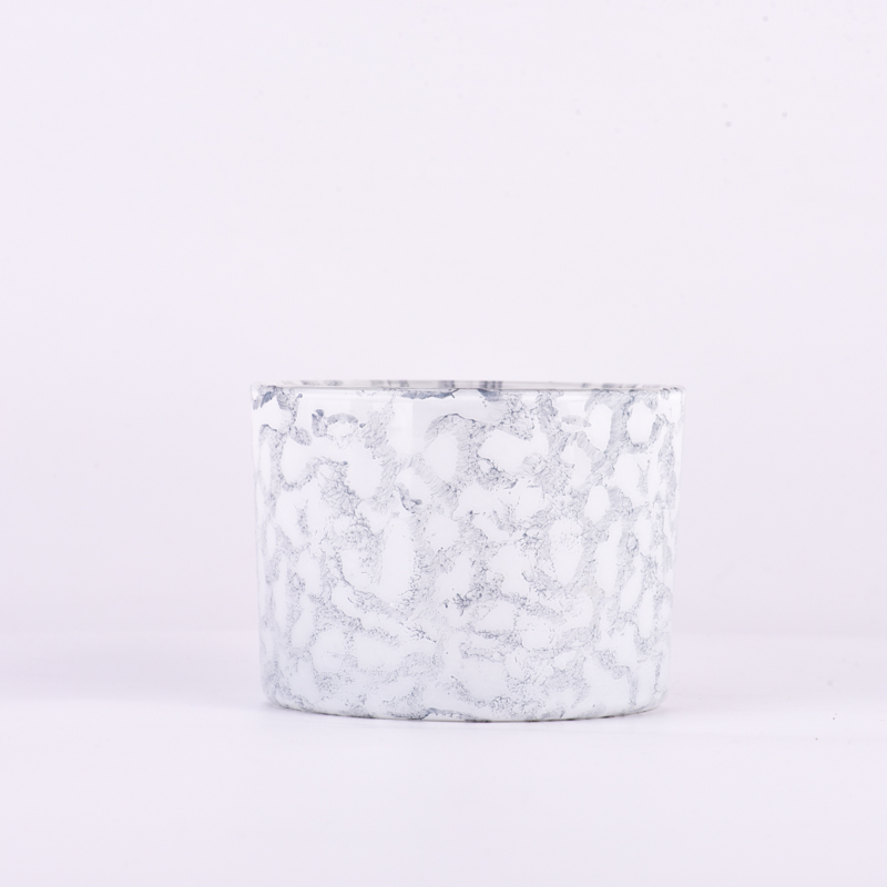 510ml gray wide mouth  glass candle holder rock effect