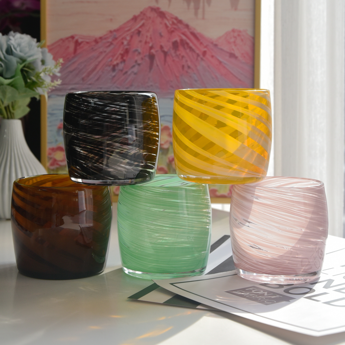 Wholesale pink patterned glass candle jars for home decor Wholesale pink patterned glass candle jars for home decor