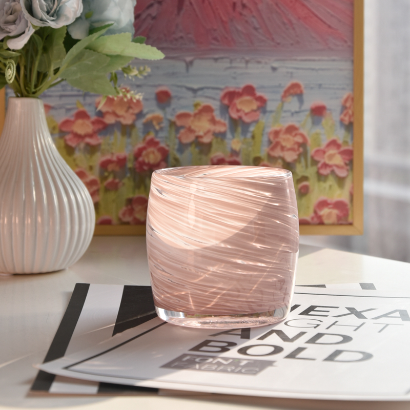 Wholesale pink patterned glass candle jars for home decor