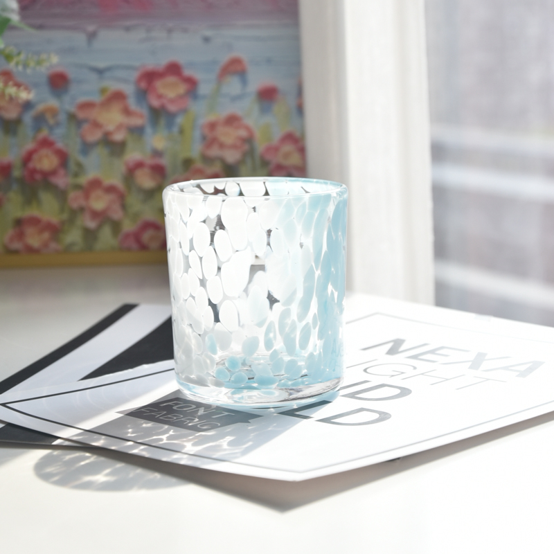 High quality blue and white spotted glass candle jars 