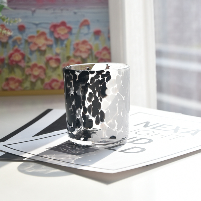 Wholesale custom made black and white spotted glass candle jars