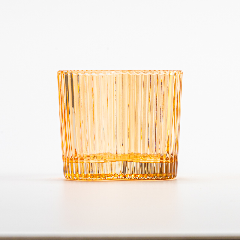 Luxury Heart Shape Stripe Design Amber Glass Jar Candle Vessel for Candle Packaging