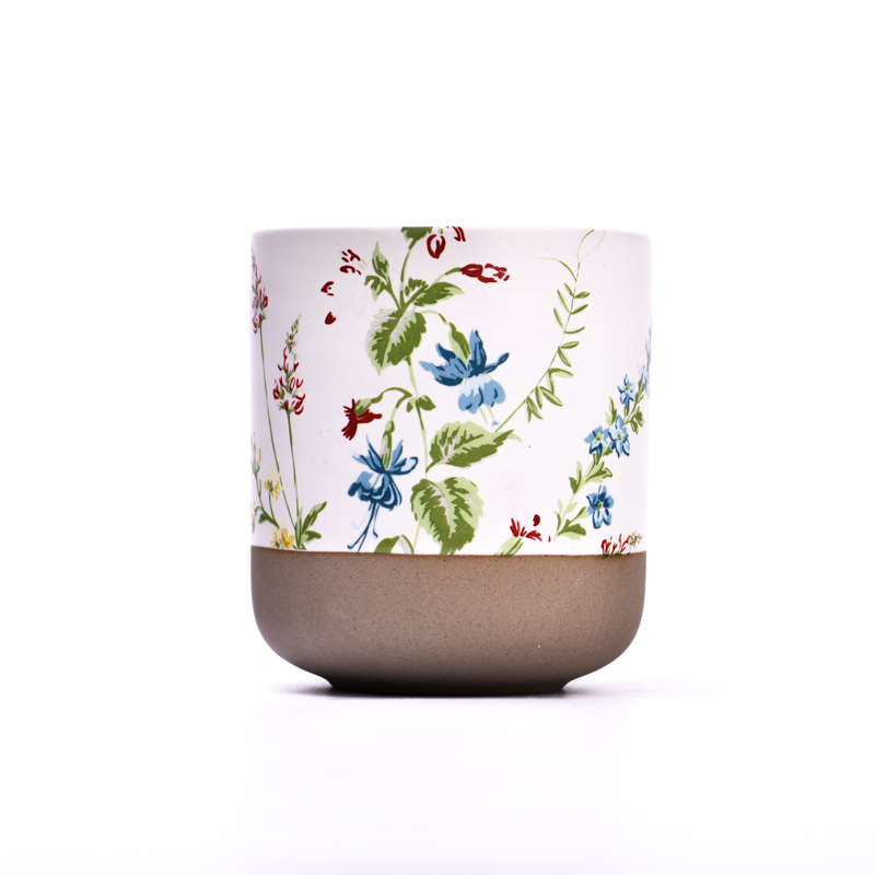 Fancy Decal 10oz Ceramic Cup Scented Candle Vessel for Decoration