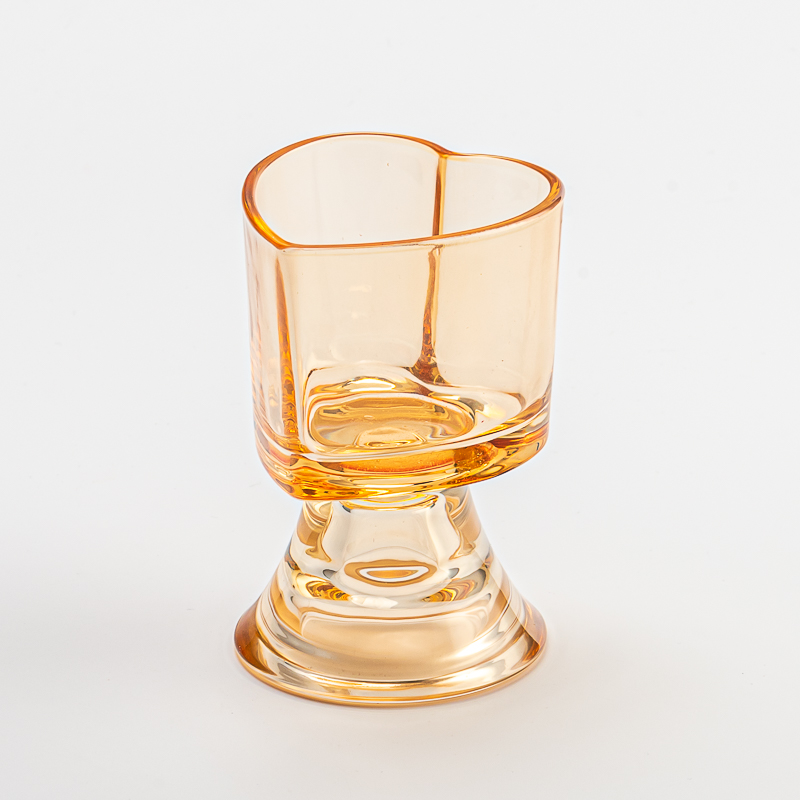 Heart Shape Light Amber Glass Vessel Scented Candle Jars with Glass Base
