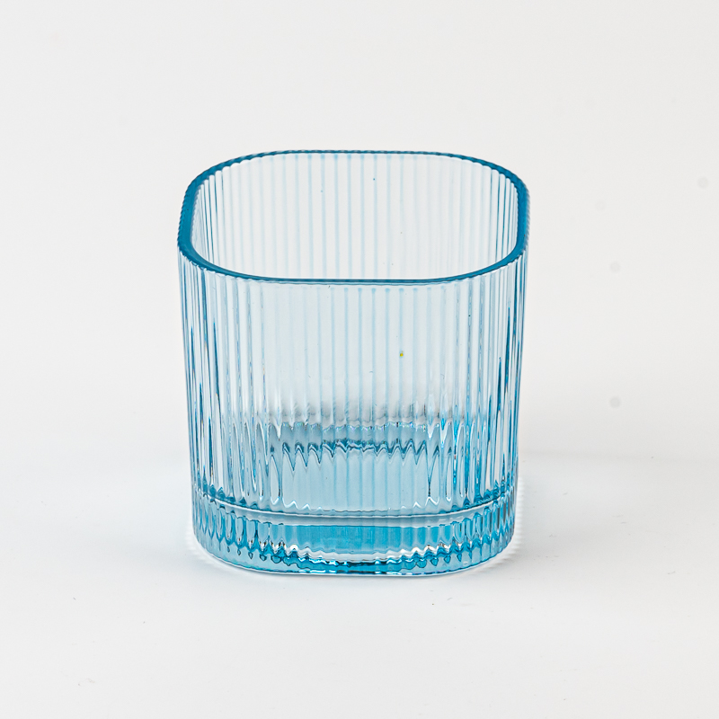 new blue color square glass candle jar