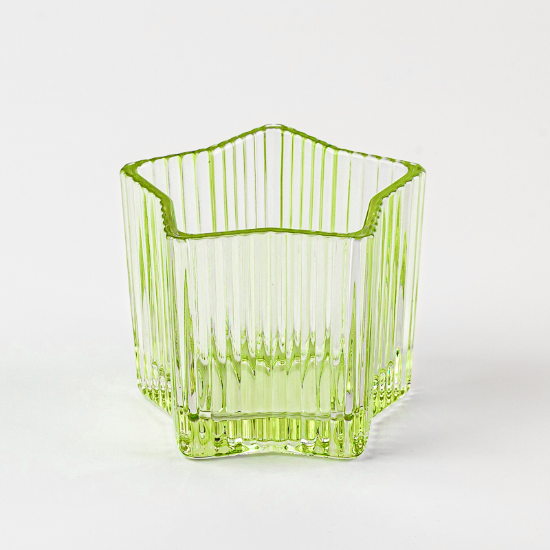 Modern Stripe Design Light Green Empty Glass Scented Candle Jar