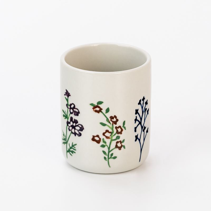 Elegant Decal Flower Pattern 480ml Empty Ceramic Candle Jar for Home Decor