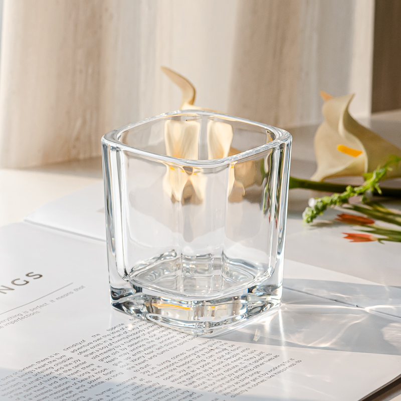 Luxury Square Shape Thick Wall Glass Candle Jar for Scented Candle Filling