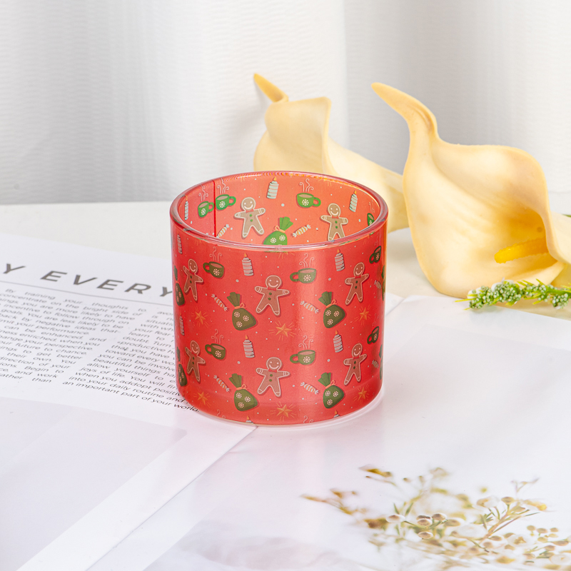 Cylinder Glass Candle Jar with Fancy Pattern Decal for Home Decoration Stylish Tabletop Display