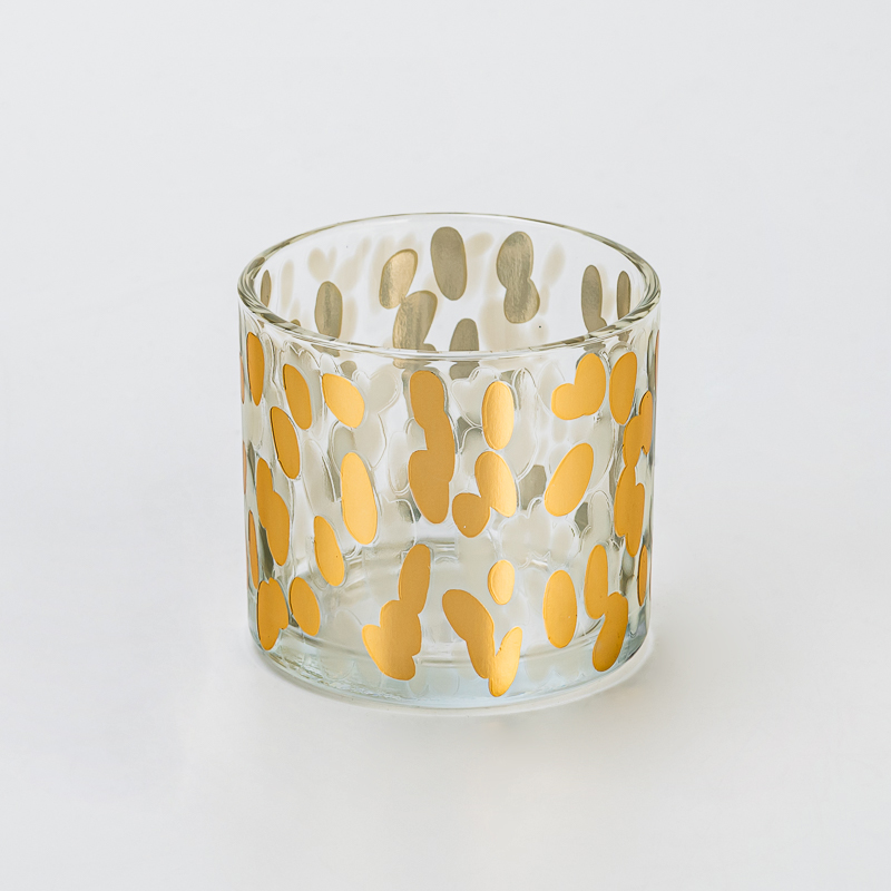 Premium Transparent Glass Candle Vessel with Custom Logo and Golden Spotted Pattern Decal 7oz for Home Wedding Party Decor