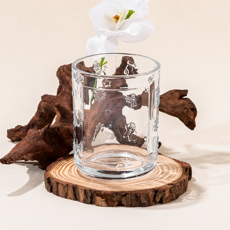New Arrival Custom Label & Color 15oz Cylinder Glass Candle Jar with Fancy Pattern for Home and Wedding Decorations