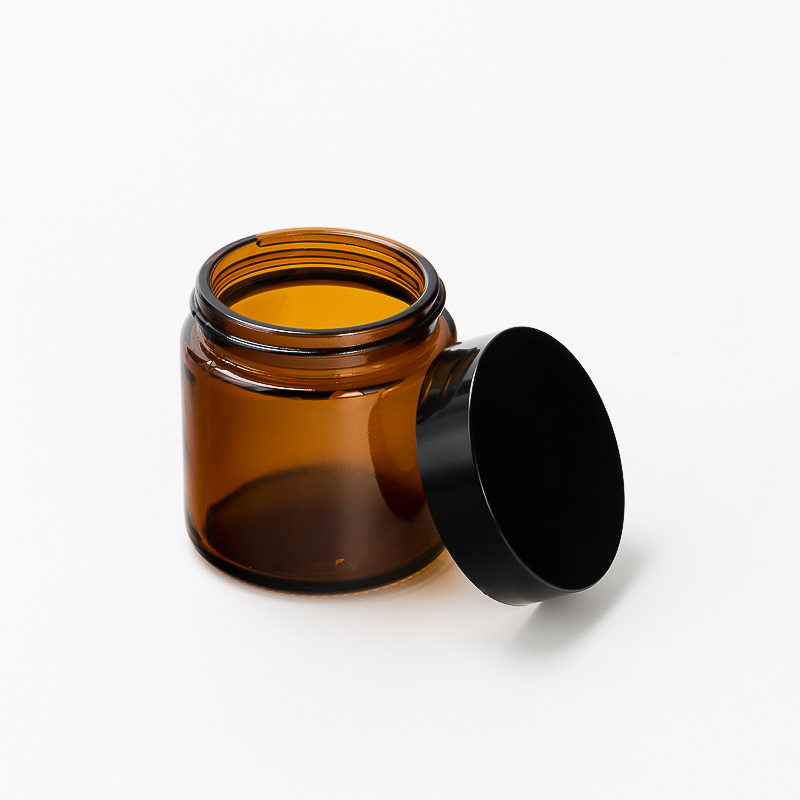 Amber Color Custom Logo Glass Candle Holder with Black Lid 3.5oz Recyclable