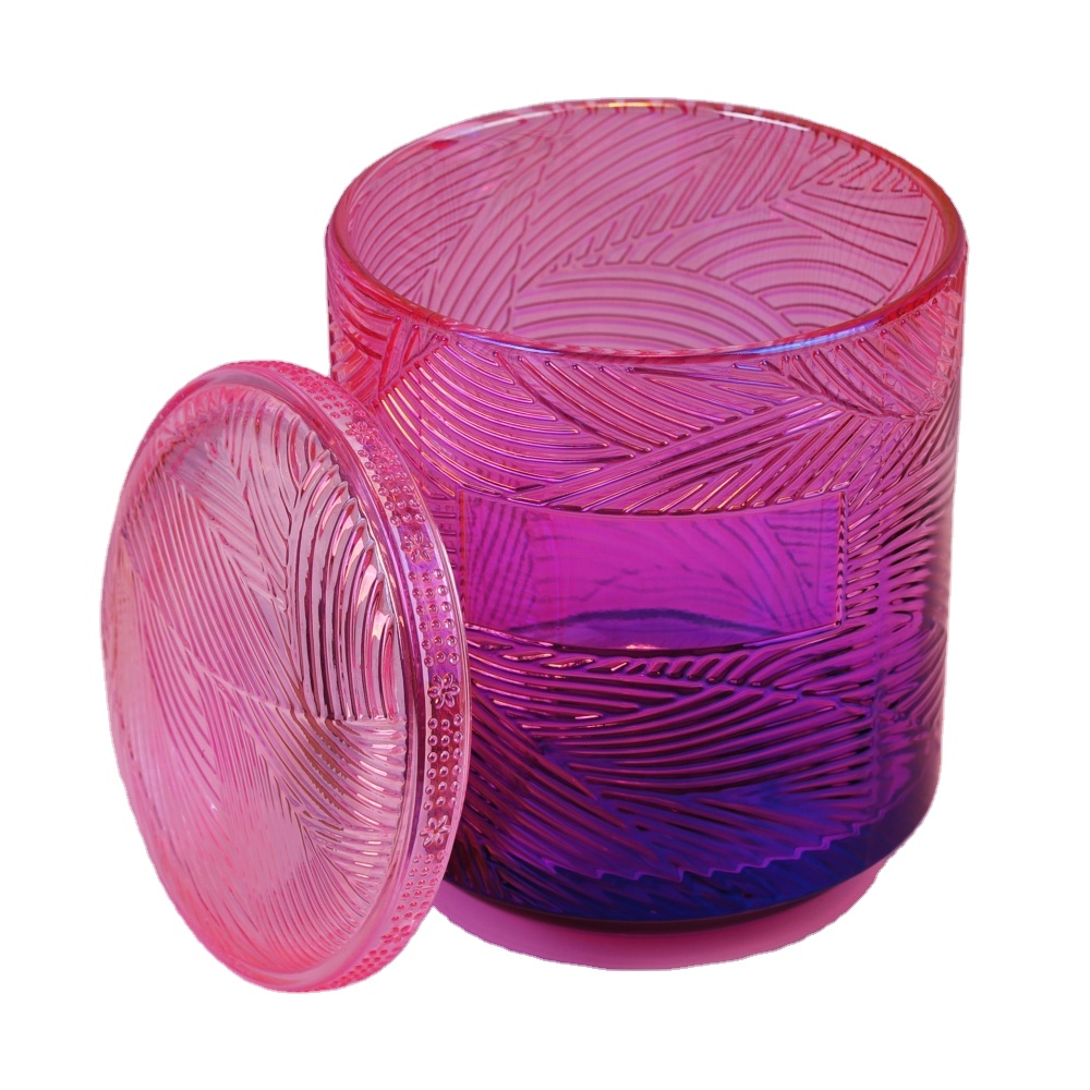 Colored custom luxury iridescent  lotus glass candle holder with lids