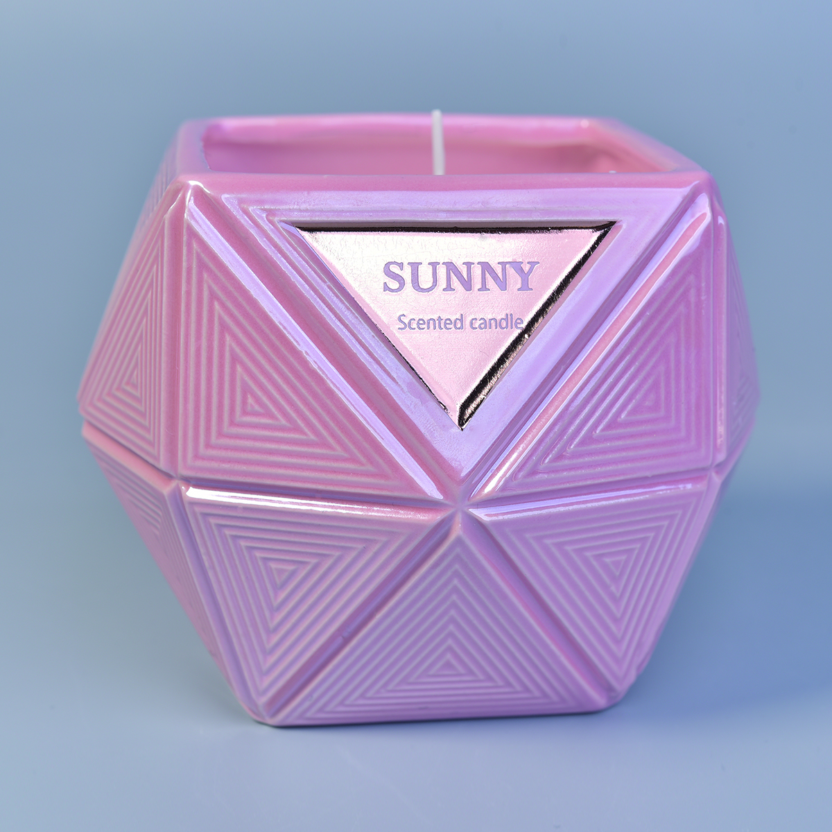 Wholesales decorative Hexagon tea light pink candle glass container