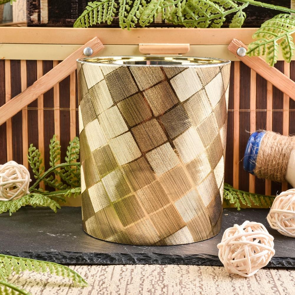 new glass candle holder with leather cover