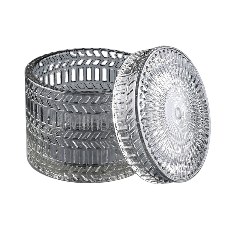 Color painting geo cut candle container glass with glass lid