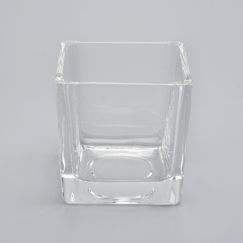 16oz square hotel decoration high-white transparent glass candle holder