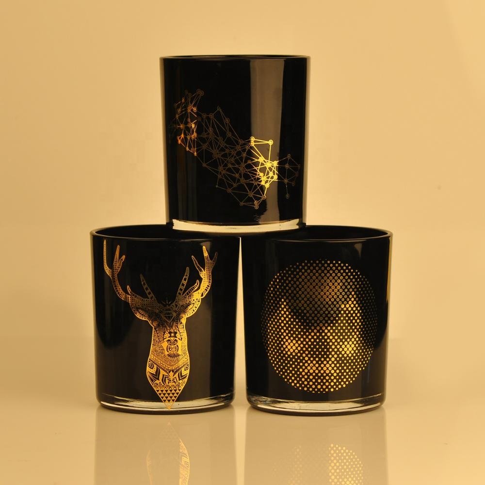 8oz 10oz 14oz Wholesales custom black decorative empty luxury glass candle holders