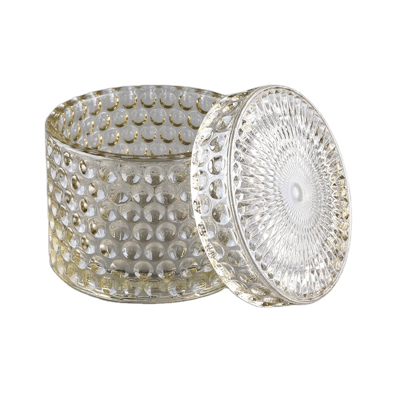 wholesale geo cut candle jar glass with glass lids