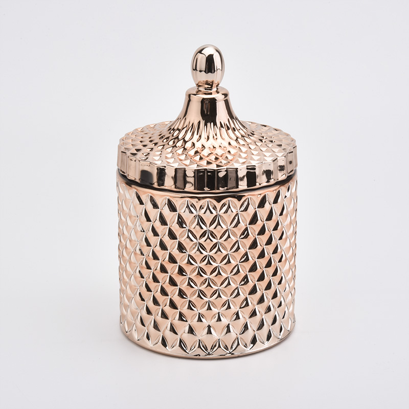 Gold color glass candle jar with lids for soy candle