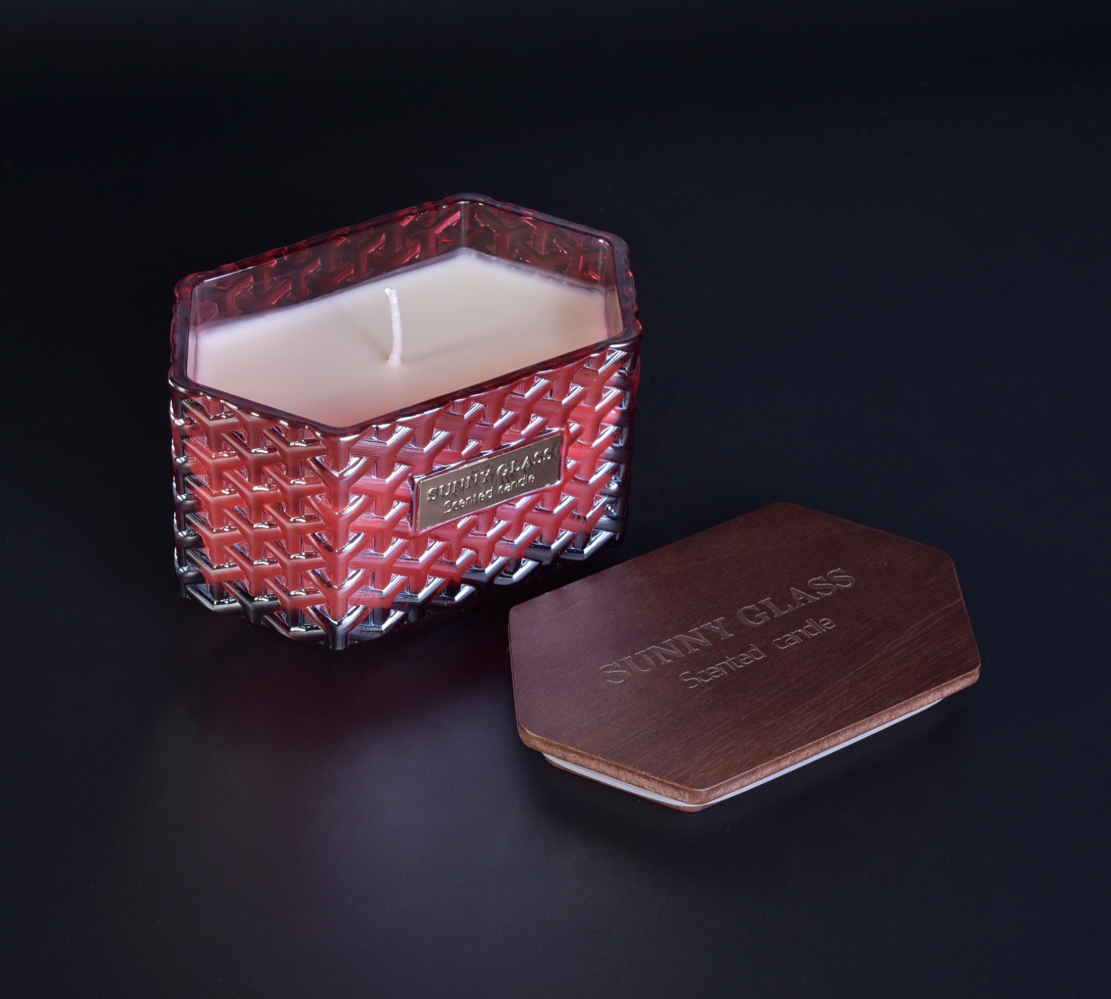 10oz Home decoration luxury Polygon custom candle glass jars with wood lid