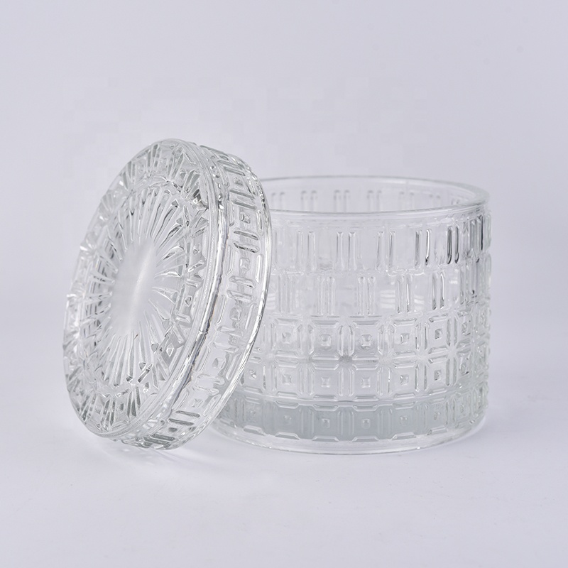 Embossed glass candle holder with lid for home decor