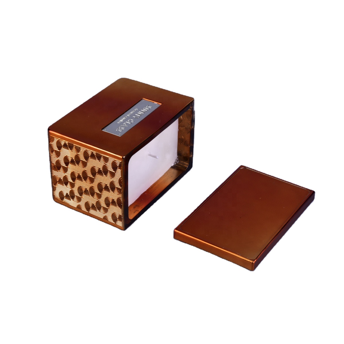 Wholesales luxury scented golden square glass candle vessel with lid 10oz 20oz